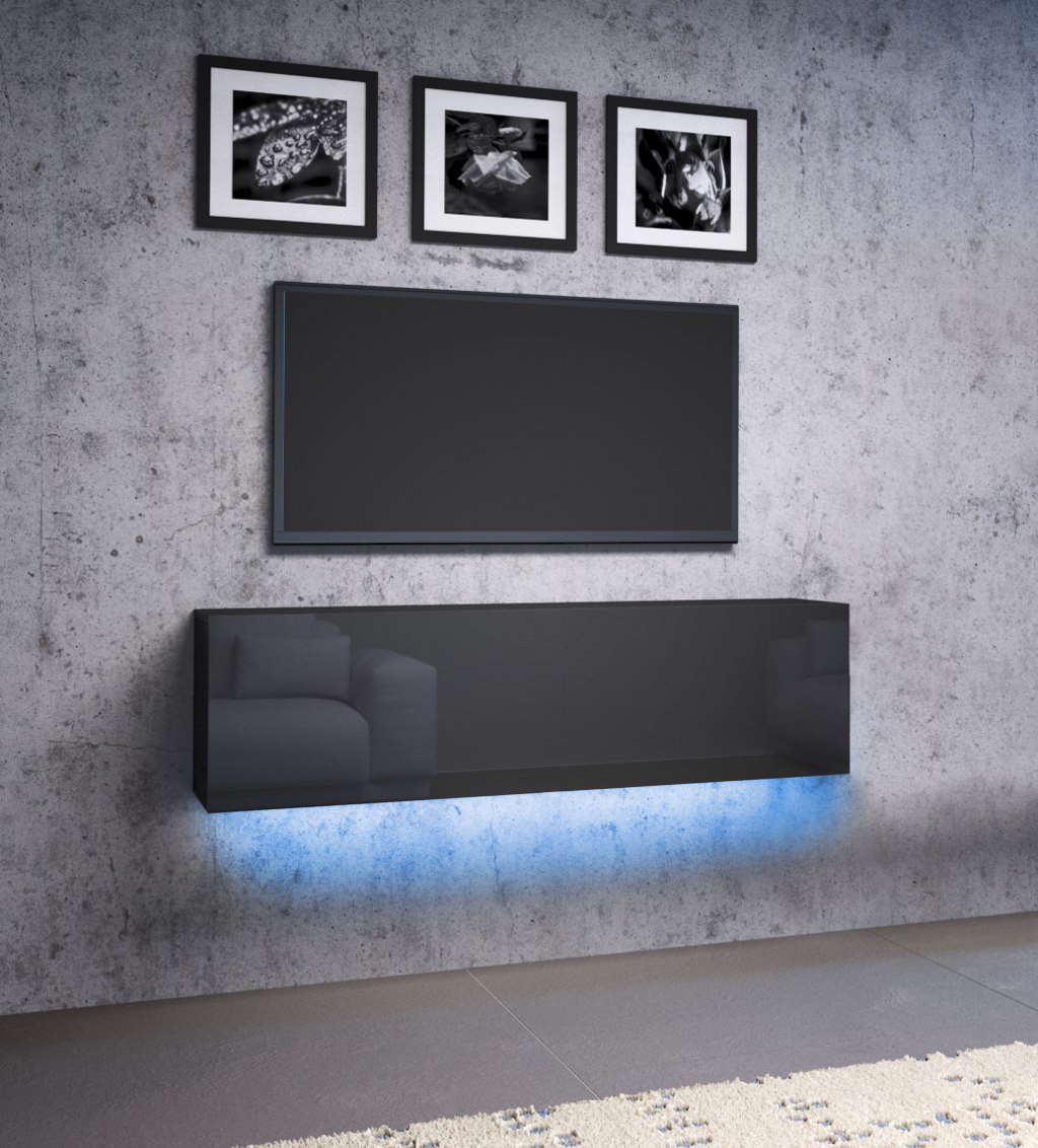 Perfecthomeshop Hangend TV meubel Zwart & Hoogglans Zwart & LED