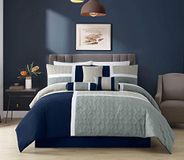 Chezmoi Collection Upland 7-delige gewatteerde patchwork dekbedset, marineblauw/grijs, koning