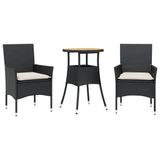 vidaXL 3-delige tuinset met kussens, zwart, polyrotan, acaciahout