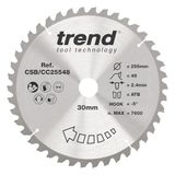 Trend Houtverstekzaag, 255 mm diameter, 30 mm boring, 48 tanden, 2,4 mm afwerking, incidentiehoek -5°, TCT, gemiddeld oppervlak, CSB/CC25548