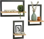 Merkloos / Sans marque Relaxdays Wandplank zwevend - 3-delige set - 3 groottes - natuur-zwart