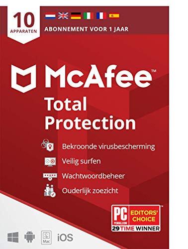 McAfee Total Protection 2020 |10 apparaten |1 jaar | antivirussoftware, internetbeveiliging, wachtwoordbeheer, Mobile Security, ouderlijk toezicht| PC/Mac/Android/iOS| per post