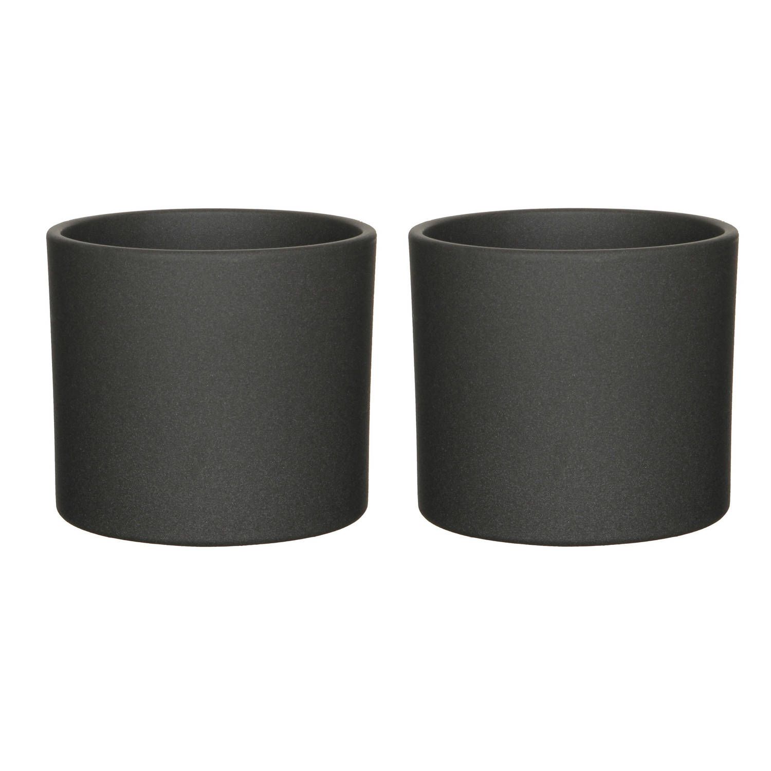 Mica Decorations - Bloempotten - H14.5 x D17.5 cm - Donkergrijs - Keramiek - 2 stuks