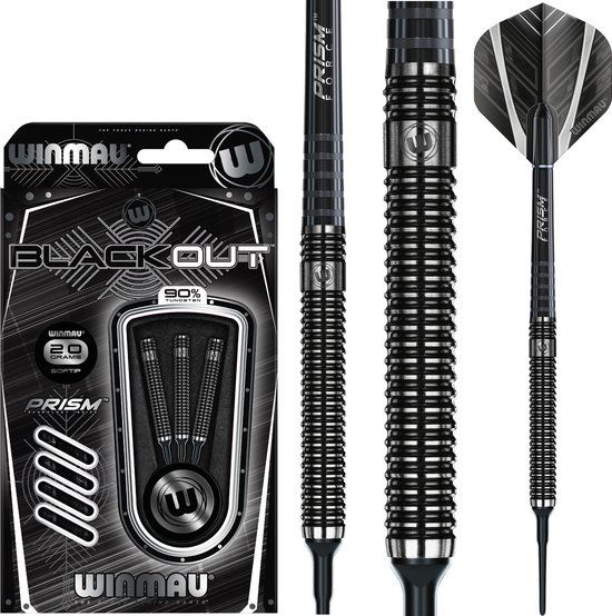 Winmau Blackout Softip Dartpijlen - 20 gram - Zwart/Zilver