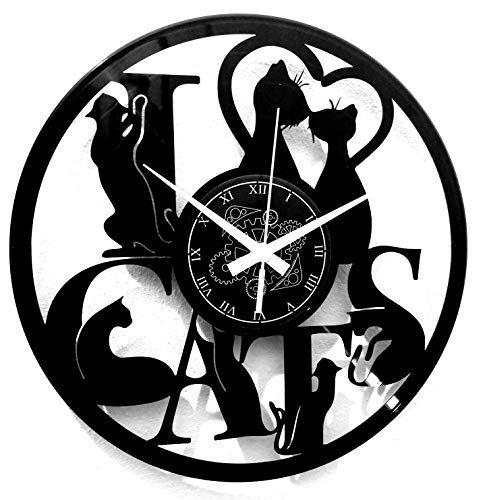 Instant Karma Clocks Wandklok van vinyl cadeau-idee vintage handgemaakt I Love Cats kat
