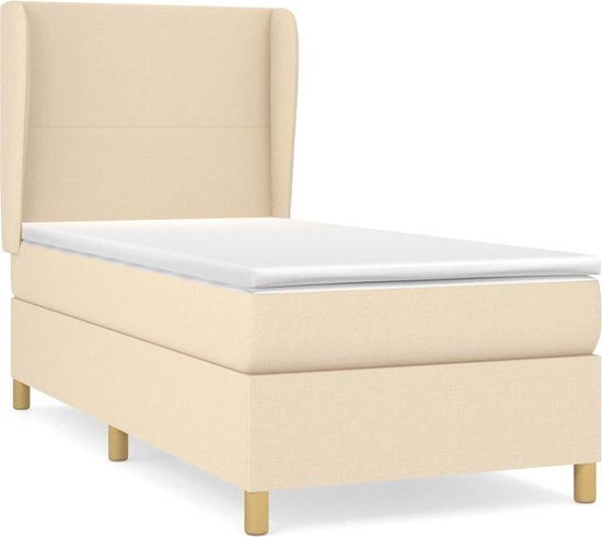 vidaXL Boxspring met matras stof crèmekleurig 90x200 cm