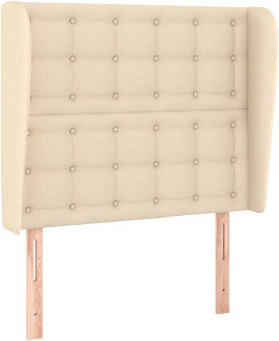 vidaXL Hoofdbord met randen 93x23x118/128 cm stof crèmekleurig