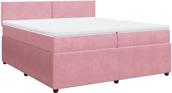 vidaXL Boxspring met matras fluweel roze 200x200 cm