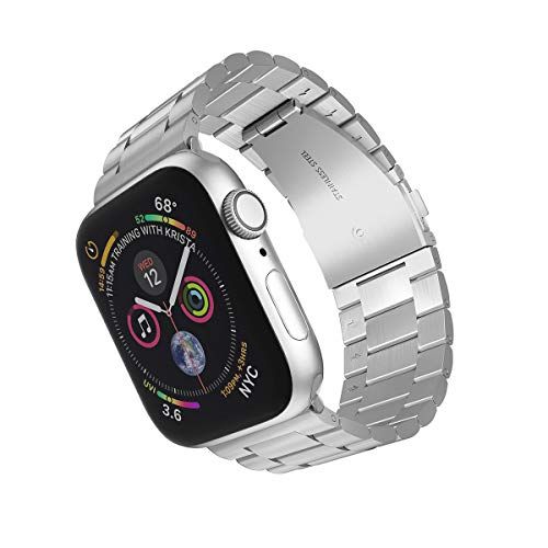 ARTCHE horlogeband voor Apple Watch 41 mm 40 mm 38 mm, roestvrijstalen vervangende band, verstelbare sport metalen armband, compatibel met iWatch-banden serie 7/6/SE/5/4/3/2/1, verbeterde connector, zilver