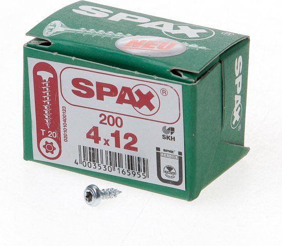 Spax Spaanplaatschroef cilinderkop verzinkt T-Star T20 4.0x12mm (200 stuks)