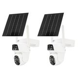 Set PNI Set van 2 IP894 GSM 4G PTZ-videobewakingscamera's, dubbele lens 2MP + 2MP, 5,5W zonnepaneel, 8000mAh blokaccu