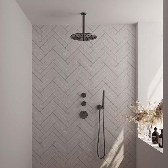 Brauer Gunmetal Edition Thermostatische Inbouw Regendoucheset - 20cm Hoofddouche - Gunmetal