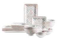 MÄSER 931226, Serie Nantes, Snackingset, 16-delig, grijs en roze porseleinen serviesset, mueslischaal, schaaltjes, platen voor 4 personen