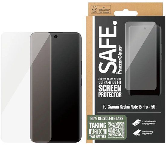 SAFE by PanzerGlass Ultra-Wide Fit Screenprotector voor de Xiaomi Redmi Note 15 Pro Plus (5G)