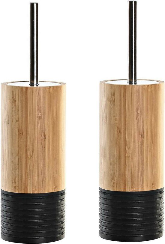 WC/Toiletborstel - 2x stuks - bamboe - bruin/zwart - 37 x 10 cm