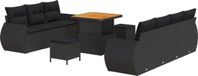 vidaXL Banc de jardin avec coussin et rangement - 10 pièces - Noir - Poly rotin