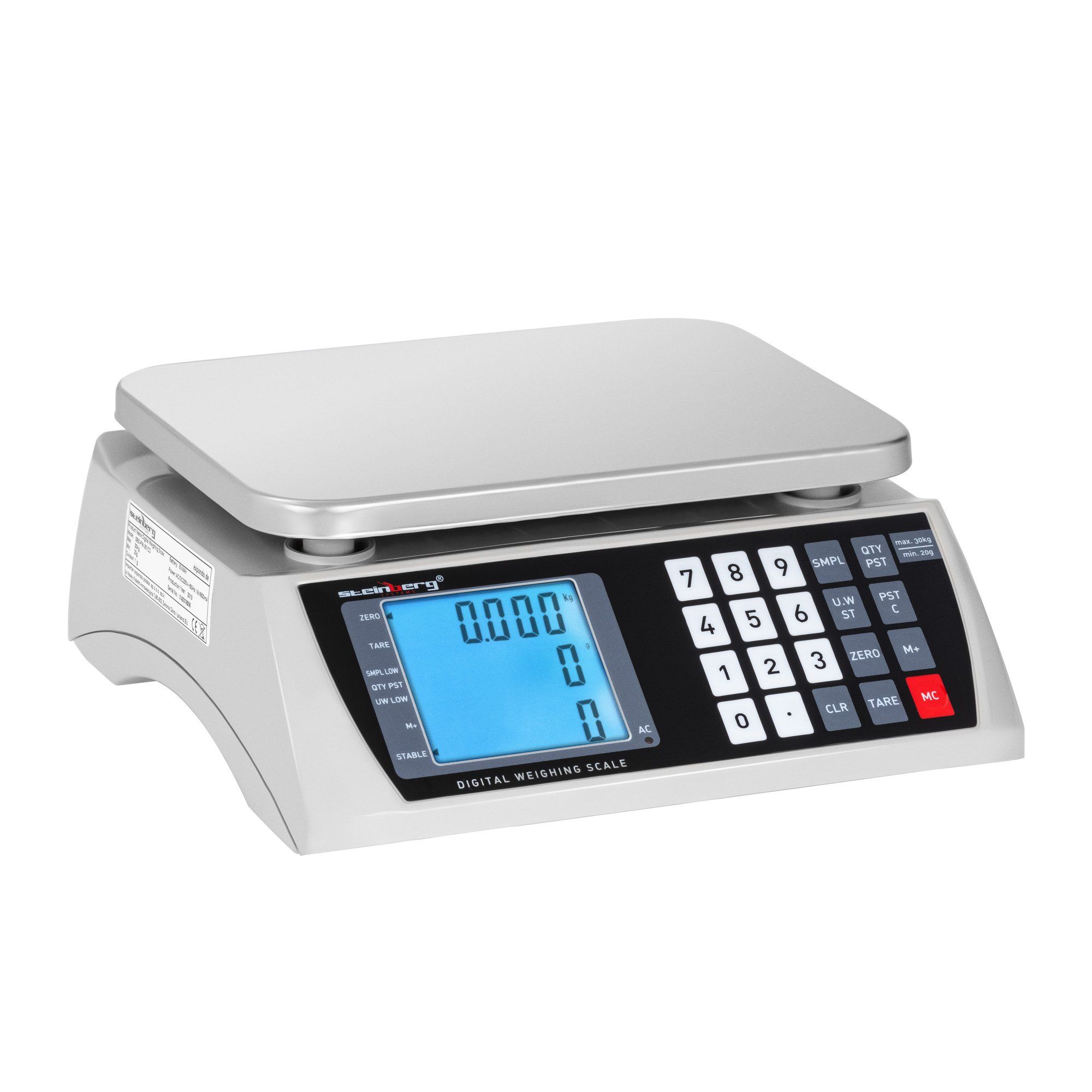 Steinberg Telweegschaal - 30 kg / 1 g - 3 LCD - batterij 72 uur