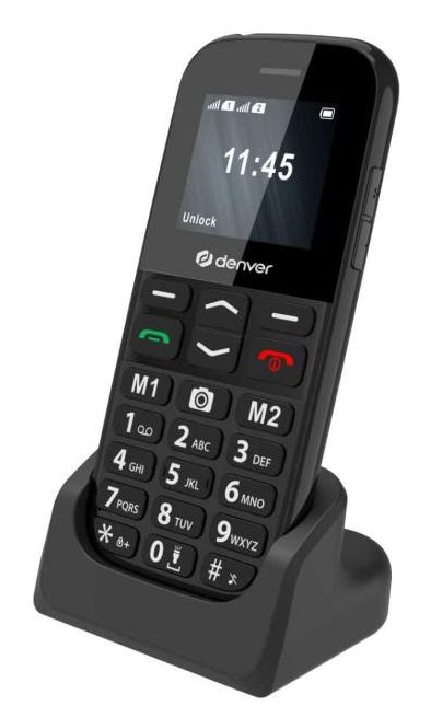 Denver BAS-18800L Seniorentelefoon - 4G, Dual SIM, 1.77" Scherm, SOS, Bluetooth, FM Radio - Zwart