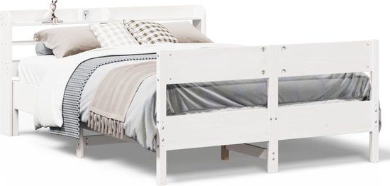 vidaXL Bedframe - Massief Grenenhout - Wit - 140x190 cm