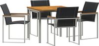 vidaXL Eettafel Set Massief Acaciahout en Roestvrij Staal Bruin 5-delig