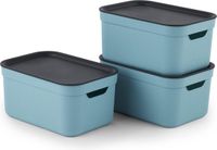 Rotho Jive opbergboxen set van 3 opbergdozen 5 l met deksel, kunststof (PP recycled), turquoise/antraciet