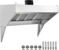 Vevor Commerciële Afzuigkap, 8ft Foodtruck Afzuigkap, Roestvrijstalen Wandkap Voor Concessieaanhangwagen met 4 Verwijderbare U-Vormige Oliefilternetten, Roestbestendige Afzuigkap