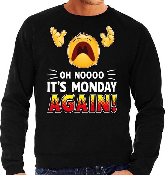 Bellatio Decorations Funny emoticon sweater Oh nooo its monday again zwart heren M (50)