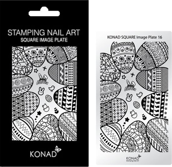 Konad Square Image Plate 16 met 19 stamping nail art geÃ¯nspireerd door ' PASEN / EASTER '.