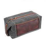 LONDO Genuine Leather Canvas Toiletry Bag (DBrown)