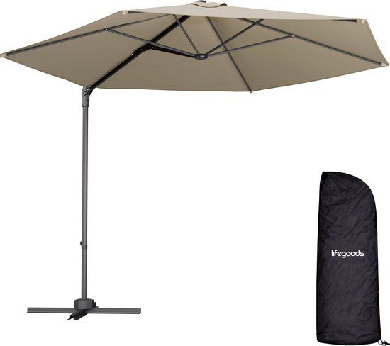 LifeGoods Zweefparasol - Ø294 cm - Taupe