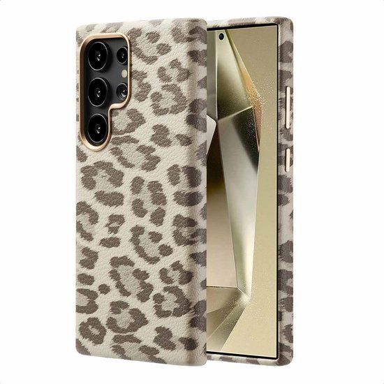 Selencia Sabi Backcover Panterprint met MagSafe voor de Samsung Galaxy S24 Ultra - Soft Ivory