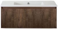 BES LED Frozen Frozen 3D Badmeubelset 100 cm - Greeplijst in Kleur - Dark Oak - Keramische Wastafel Wit Zonder Kraangat