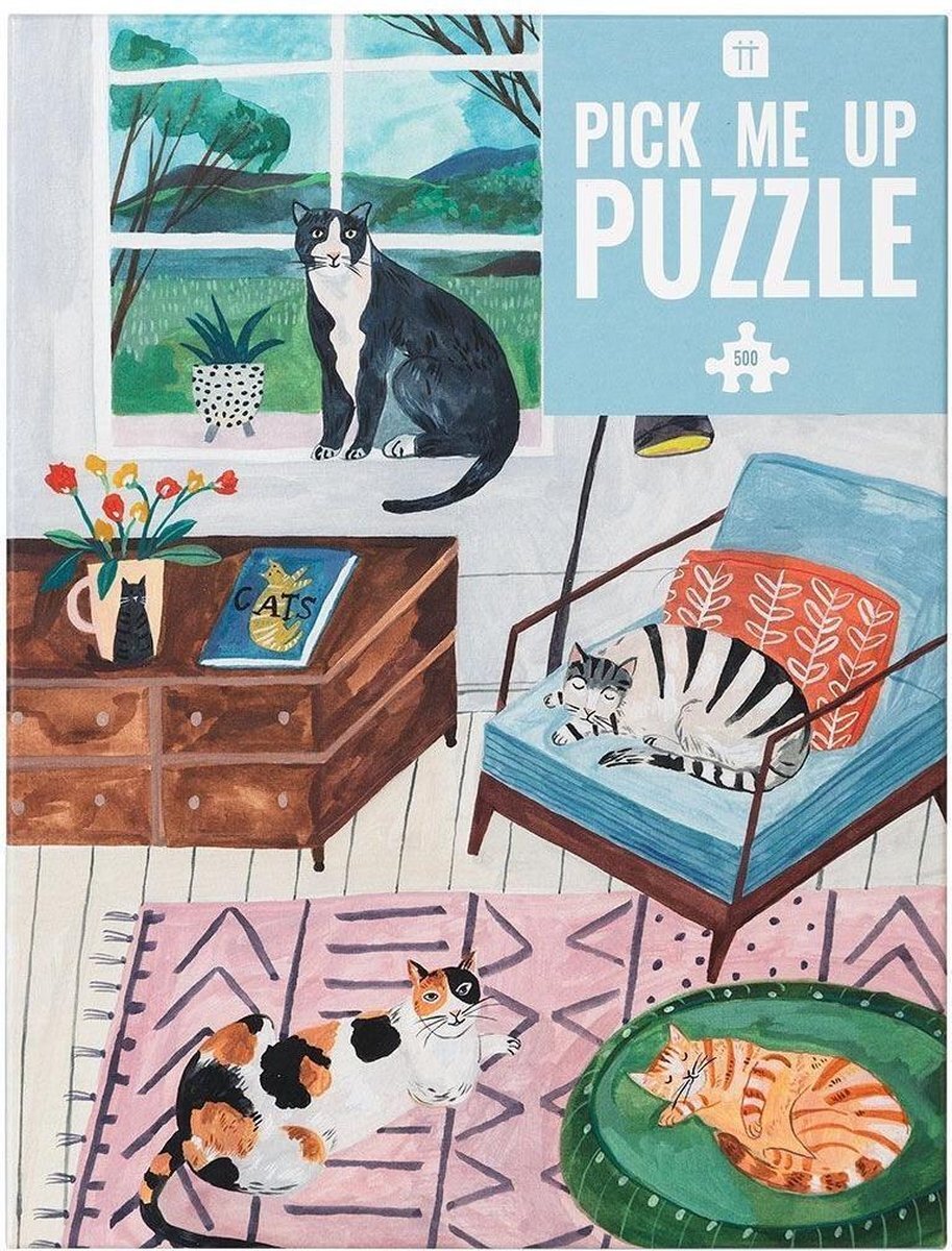 Talking Tables 500-delige meerkleurige katten thuis legpuzzel en poster, Gellustreerde huisdieren, dieren, Voor kinderen, volwassenen, kattenliefhebber, verjaardag, Kerstmis