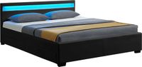 Juskys Gestoffeerd bed Lyon - 140 x 200 cm - Zwart - LED Verlichting & Bedlades