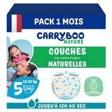 CARRYBOO Luiers maat 5 (12-25 kg) – gevoelige huid – natuurlijk en ultra absorberend – 12 uur lekvrij – zonder ongewenste ingrediënten – gemaakt in Frankrijk – 120 luiers – verpakking 1 maand
