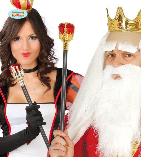 Fiestas Guirca Toverstaf Koning 41 cm Rood/goud/zwart - Carnaval - Unisex - Kunststof