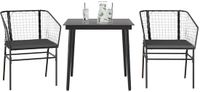vidaXL 3-delige Tuinset met Kussens, Poly Rattan, Glas, Zwart