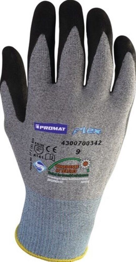 Promat Handschoen | flex N | maat 9 grijs/zwart | EN 388 PSA-categorie II