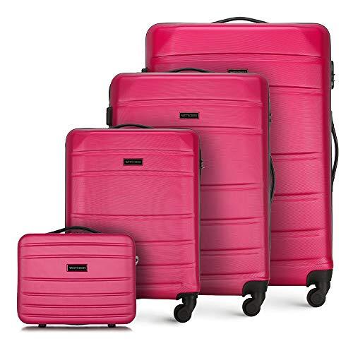 WITTCHEN Stevige kofferset 4 stuks, Trolley koffer Reiskoffer van ABS harde koffer set 4 wielen cijferslot, Roze