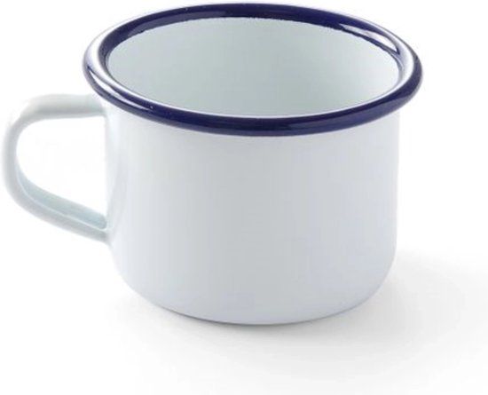 Emaille Kopje 120ml - Wit/Blauw - Ø7cm - Vaatwasserbestendig