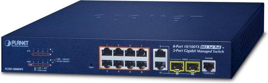 Planet FGSD-1008HPS - Switch - intelligent - 8 x 10/100 (PoE+) + 2 x Gigabit SFP-combinatie - desktop - PoE+ (125 W)