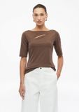 s.Oliver Vrouwen T-shirt Mokkabruin Viscose Korte Mouw Ronde Hals Aansluitend Extra Kort