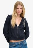 Superdry - Athletic Essentials Cropped Hoodie met rits relaxed pasvorm - Dames - Hoodies - Maat 8 - Donker inktmarineblauw - Katoen