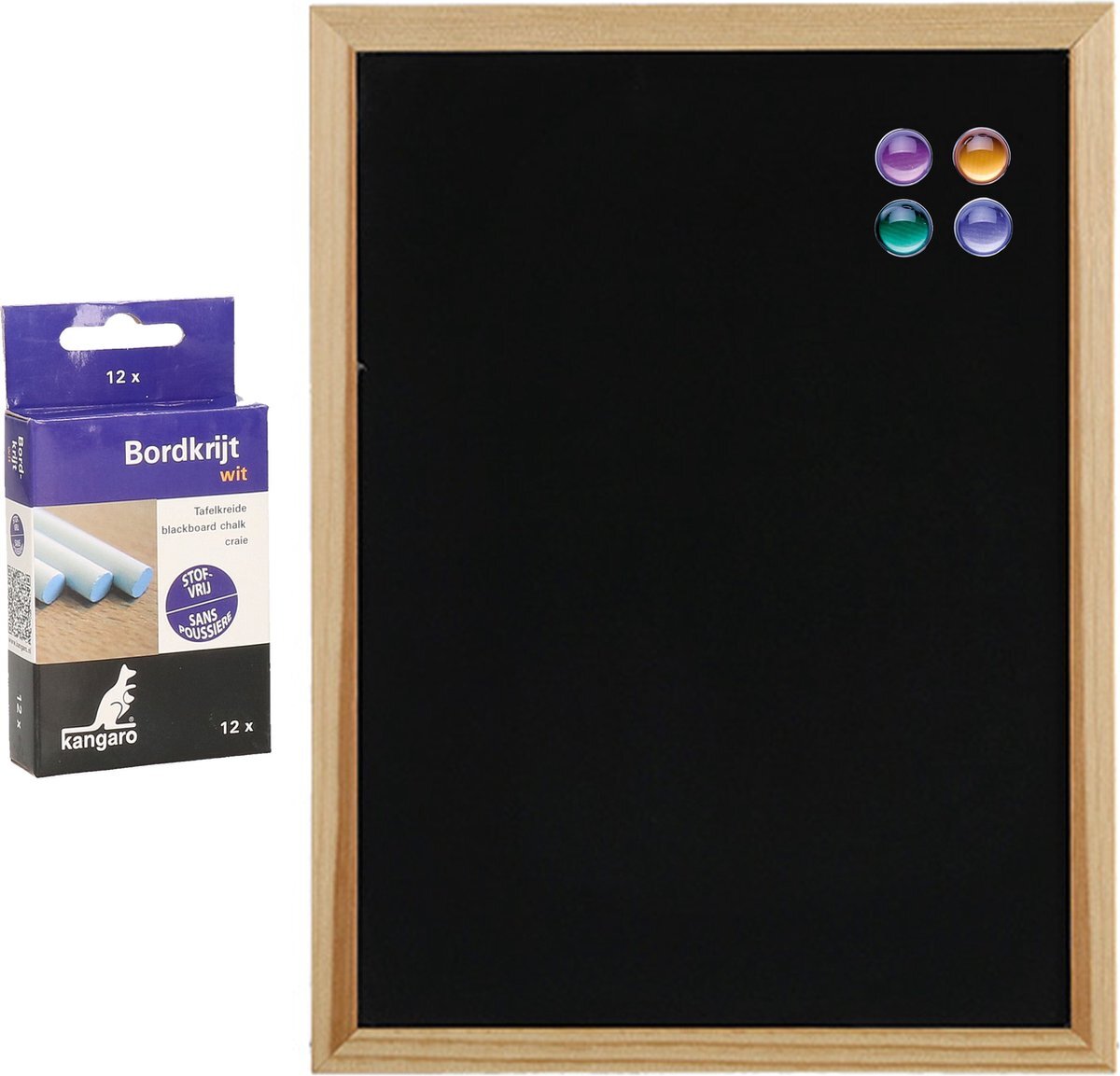 ZELLER Krijtbord/schoolbord met magneten en 12x krijtjes - 30 x 40 cm