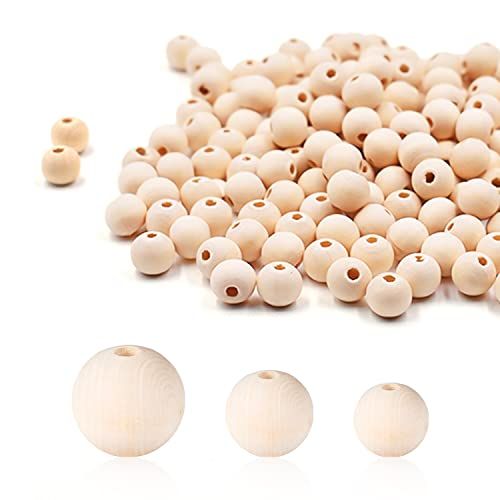 PFLYPF Panda PFLYPF 600 stuks natuurlijke ronde houten kralen, grote houten kralen met gaten, doe-het-zelf armbanden, sieradenkettingen, huishoud- en festivaldecoraties (8 mm, 10 mm, 12 mm)