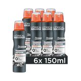 L'Oréal Men Expert 48H Sensitiv Deospray voor mannen, bodyspray tegen zweetgeur, zweten en okselzweet, anti-transpirant zonder alcohol en aluminium, magnesium Defense, 6 x 150 ml