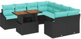 vidaXL Tuinbankenset 9 st 8-Aantal zitplaatsen Zwart en Teal