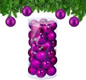 Relaxdays Kerstballen - set van 30 - plastic - Ø 6 cm - onbreekbaar - paars