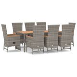 vidaXL 9-delige Tuinset met Kussens Poly Rattan Grijs