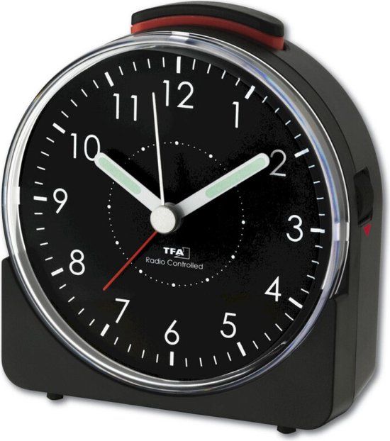 TFA Dostmann 60.1513.01 - Wekker - Analoog - Radiogestuurde tijdsaanduiding - Stil uurwerk "Sweep" - Alarm - Snooze - Kunststof - Lichtgevende wijzers - Schermverlichting - Zwart